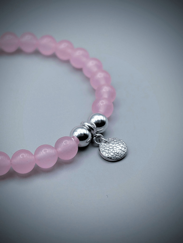 Pet Nose Print Bracelet, 6mm Rose Quartz with Sterling Silver Charm
