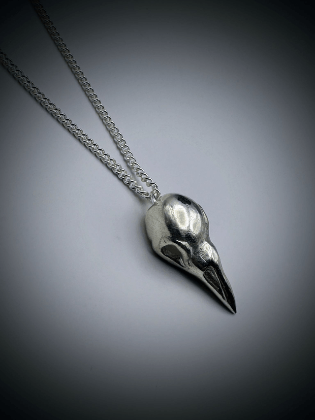 Raven Skull Necklace, Sterling Silver