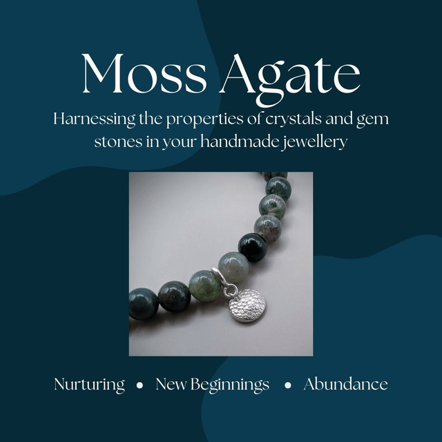 Pet Nose Print Bracelet, 6mm Moss Agate with Sterling Silver Charm