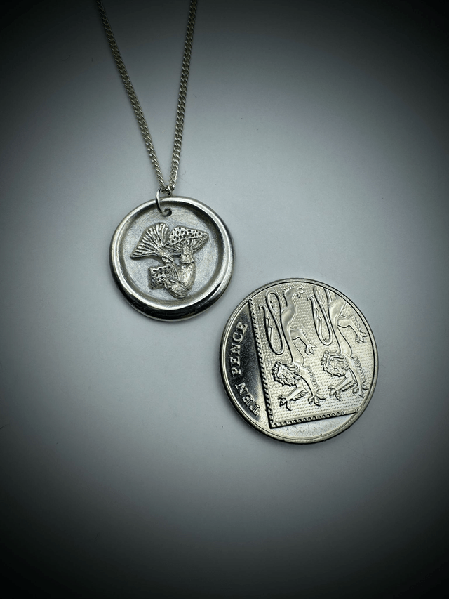 Toadstool Wax Seal Style Necklace, Sterling Silver