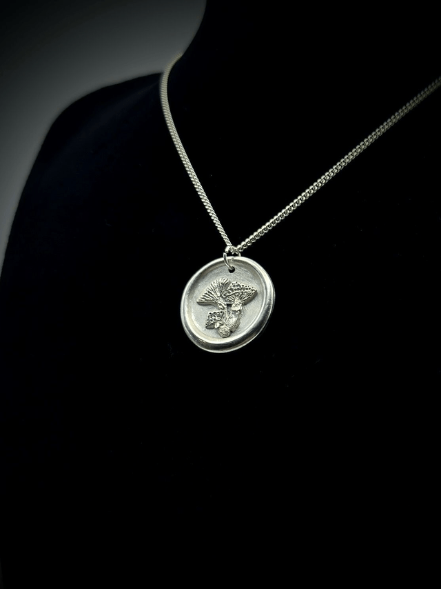 Toadstool Wax Seal Style Necklace, Sterling Silver