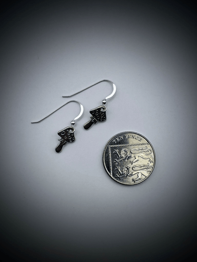 Toadstool Drop Earrings, Sterling Silver