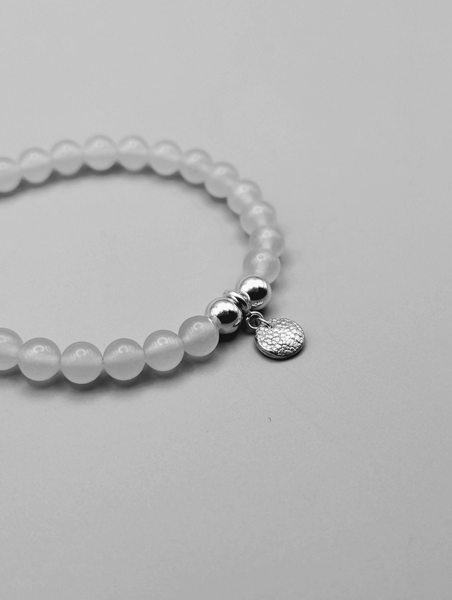 Pet Nose Print Bracelet, 6mm Dalmatian Jasper with Sterling Silver Charm