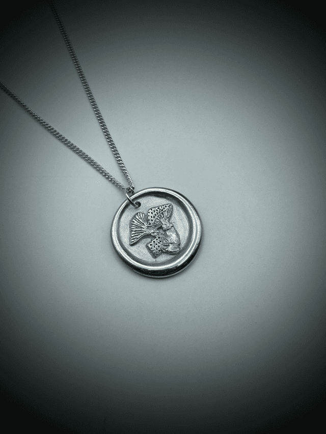 Toadstool Wax Seal Style Necklace, Sterling Silver