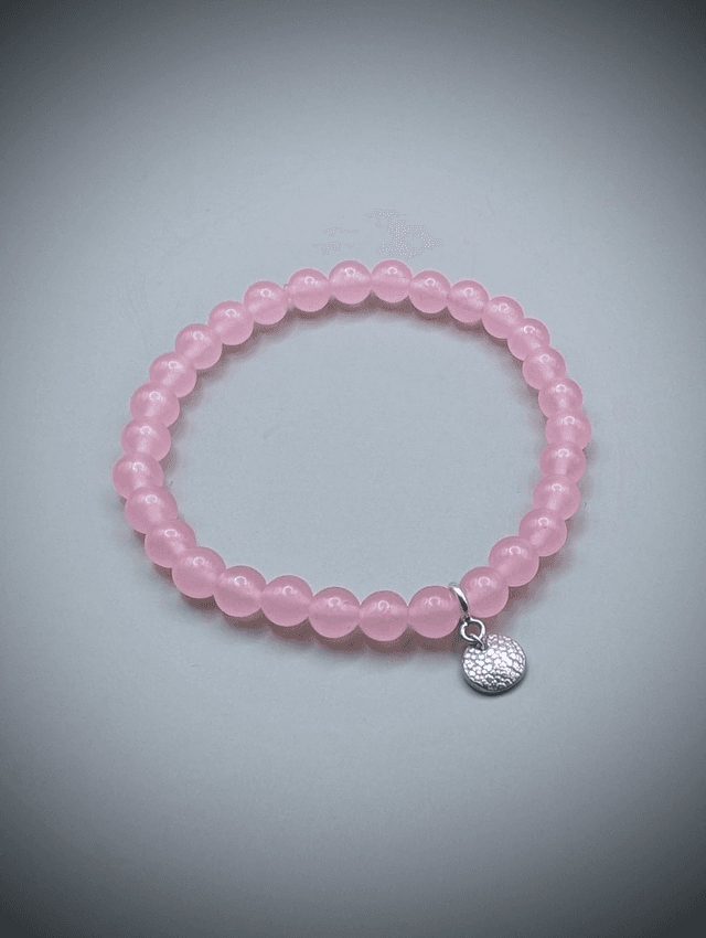 Pet Nose Print Bracelet, 6mm Rose Quartz with Sterling Silver Charm
