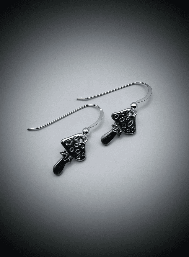 Toadstool Drop Earrings, Sterling Silver